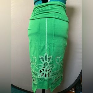 Aquarius for Anthropologie convertible green knit embroidered skirt
